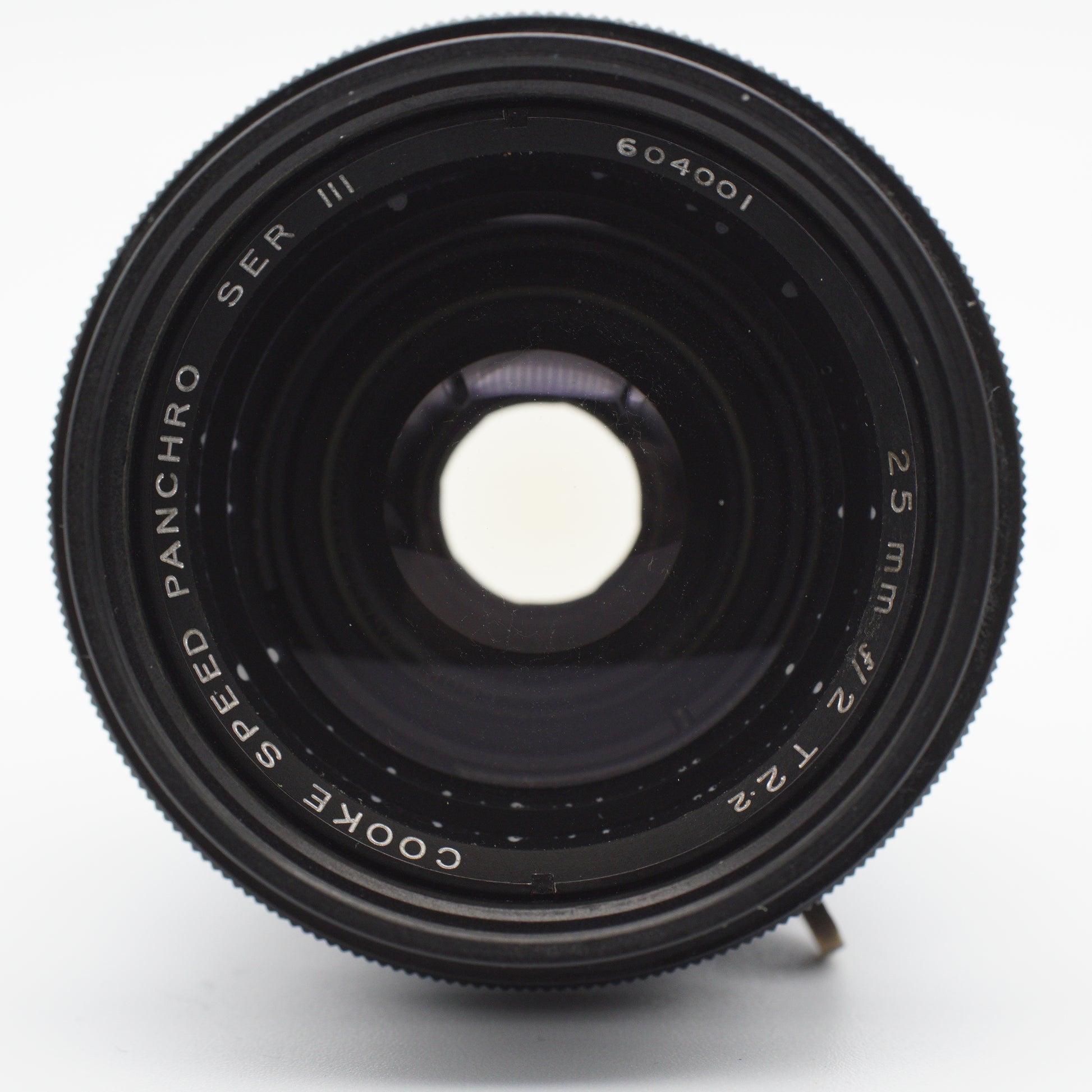 Cooke Speed Panchro 25mm f/2 (T2.2) Series III vintage lens by Taylor Hobson, iconic for its warm, cinematic look, displayed with a metal body and classic design, available at Retro Cameras Ireland