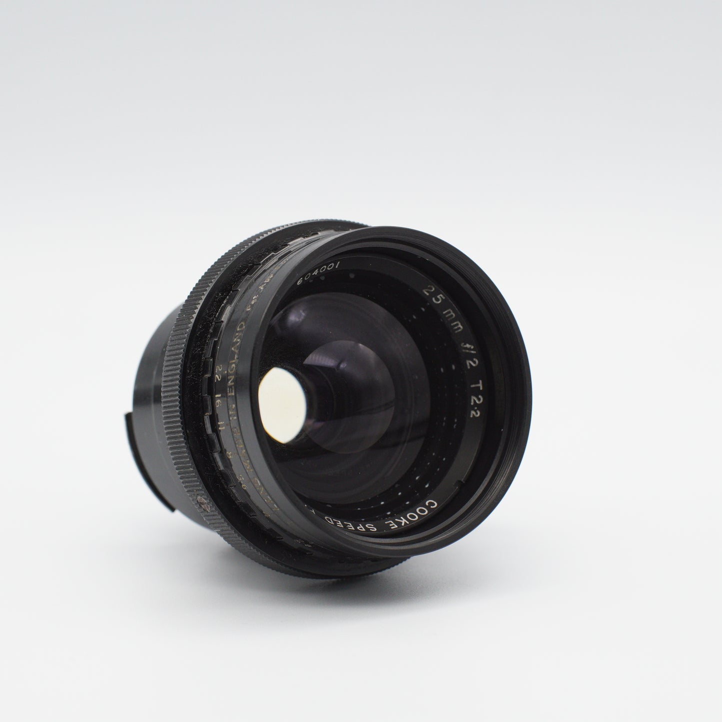 Cooke Speed Panchro 25mm f/2 (T2.2) Series III vintage lens by Taylor Hobson, iconic for its warm, cinematic look, displayed with a metal body and classic design, available at Retro Cameras Ireland