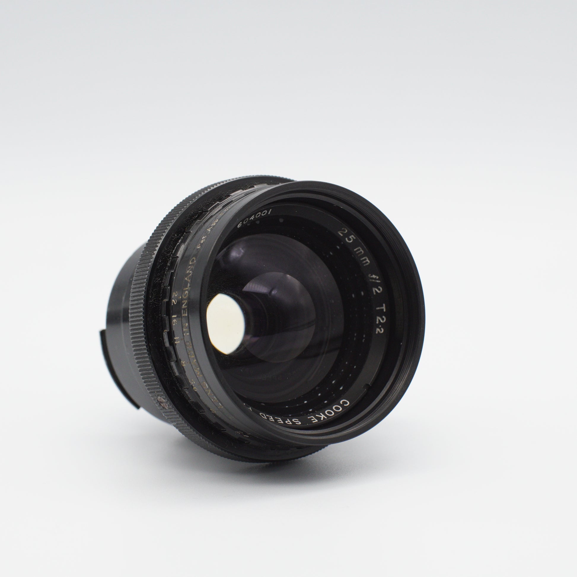 Cooke Speed Panchro 25mm f/2 (T2.2) Series III vintage lens by Taylor Hobson, iconic for its warm, cinematic look, displayed with a metal body and classic design, available at Retro Cameras Ireland