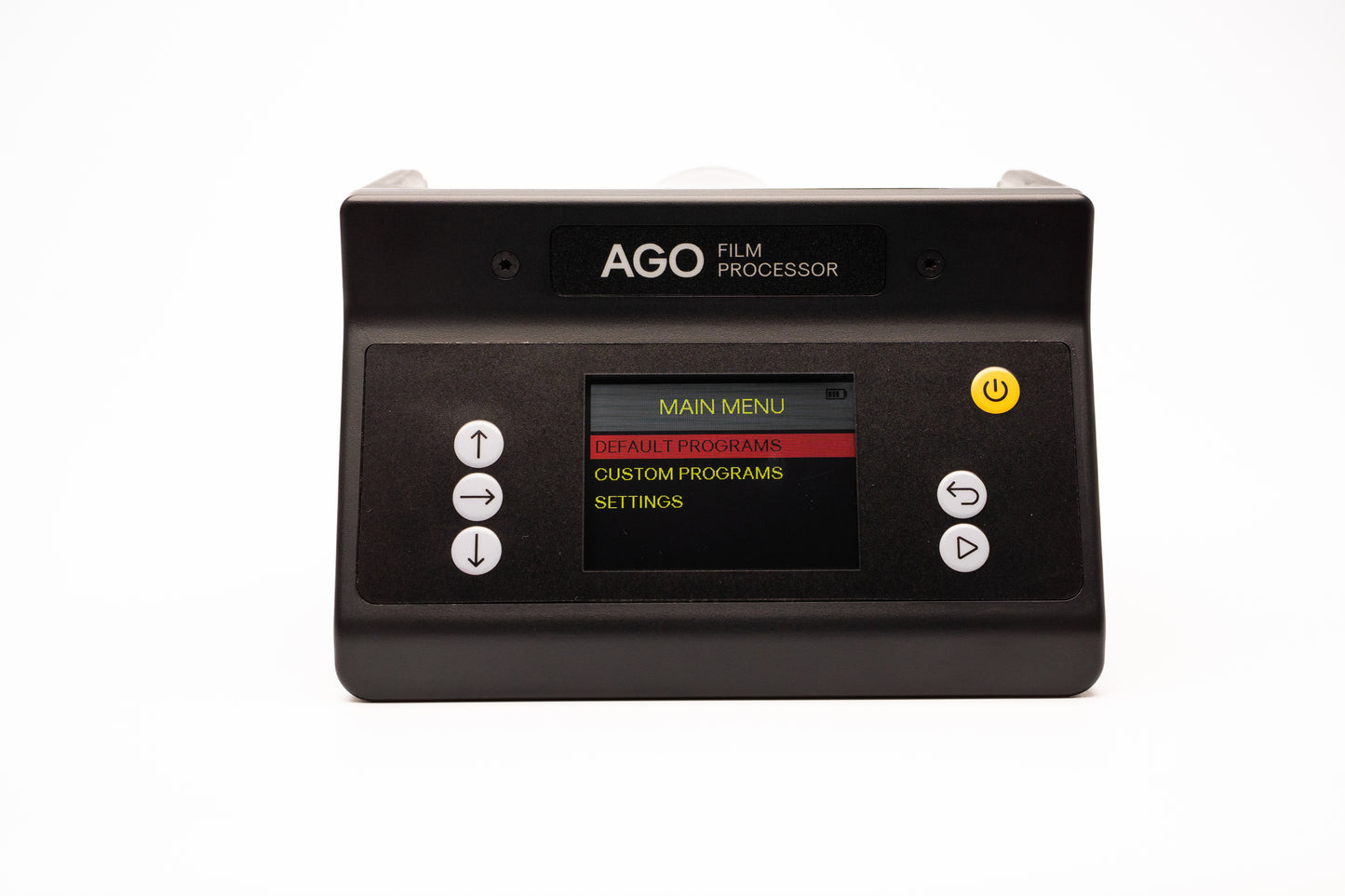AGO film processor with digital display on a white background